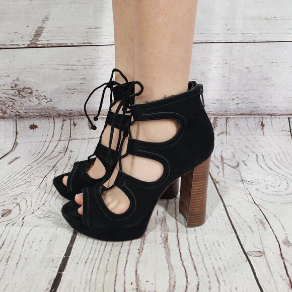 Vince Camuto Kamaye Women's Black Suede Lace Up Block Heel  Size 7.5 M - Picture 4 of 14